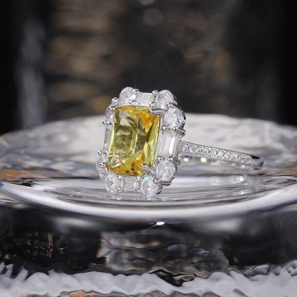 ▶Radiant Yellow Zircon Sumptuous Silver Luxury Rings Women, K924 - Picture 5 of 8